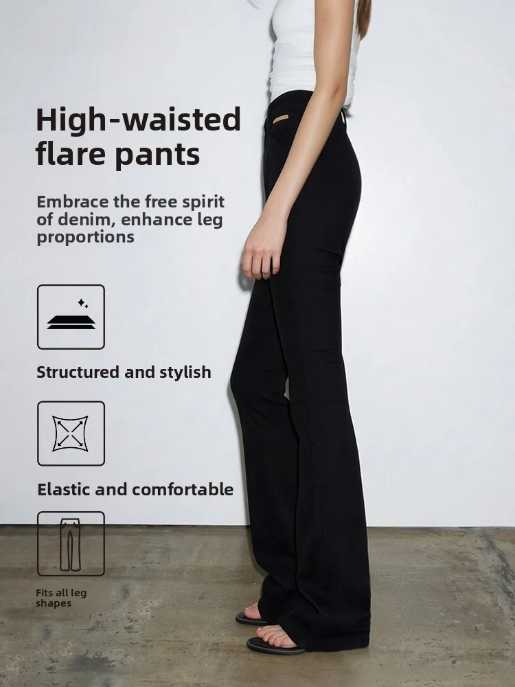 

Повседневные женские джинсы с микро-клешем, однотонные, эластичные, весенняя новинка, для работы и повседневной носки, с завышенной талией, из смесового полиэстера и хлопка