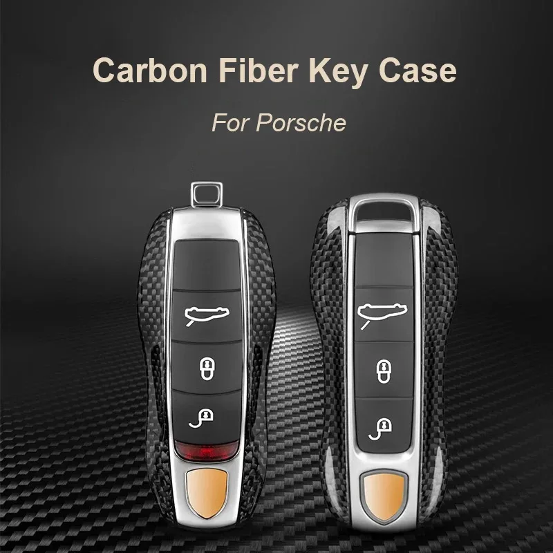 Real Carbon Fiber Key Fob Cover For Porsche Macan Cayenne 718 Boxster Cayman Panamera 911 Taycan Key Housing Cover Shell Case
