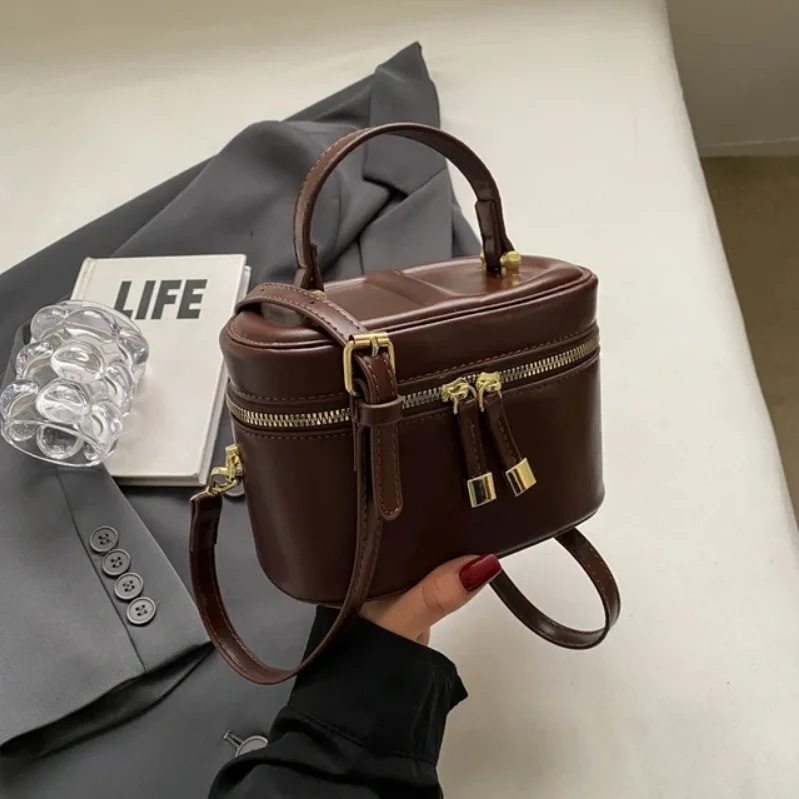 

Coffee Korean High-Grade Sense Women Mini Crossbody Bags New Simple All-Match Soft Handle Handbag Lady Fashion Flap Bucket Bag