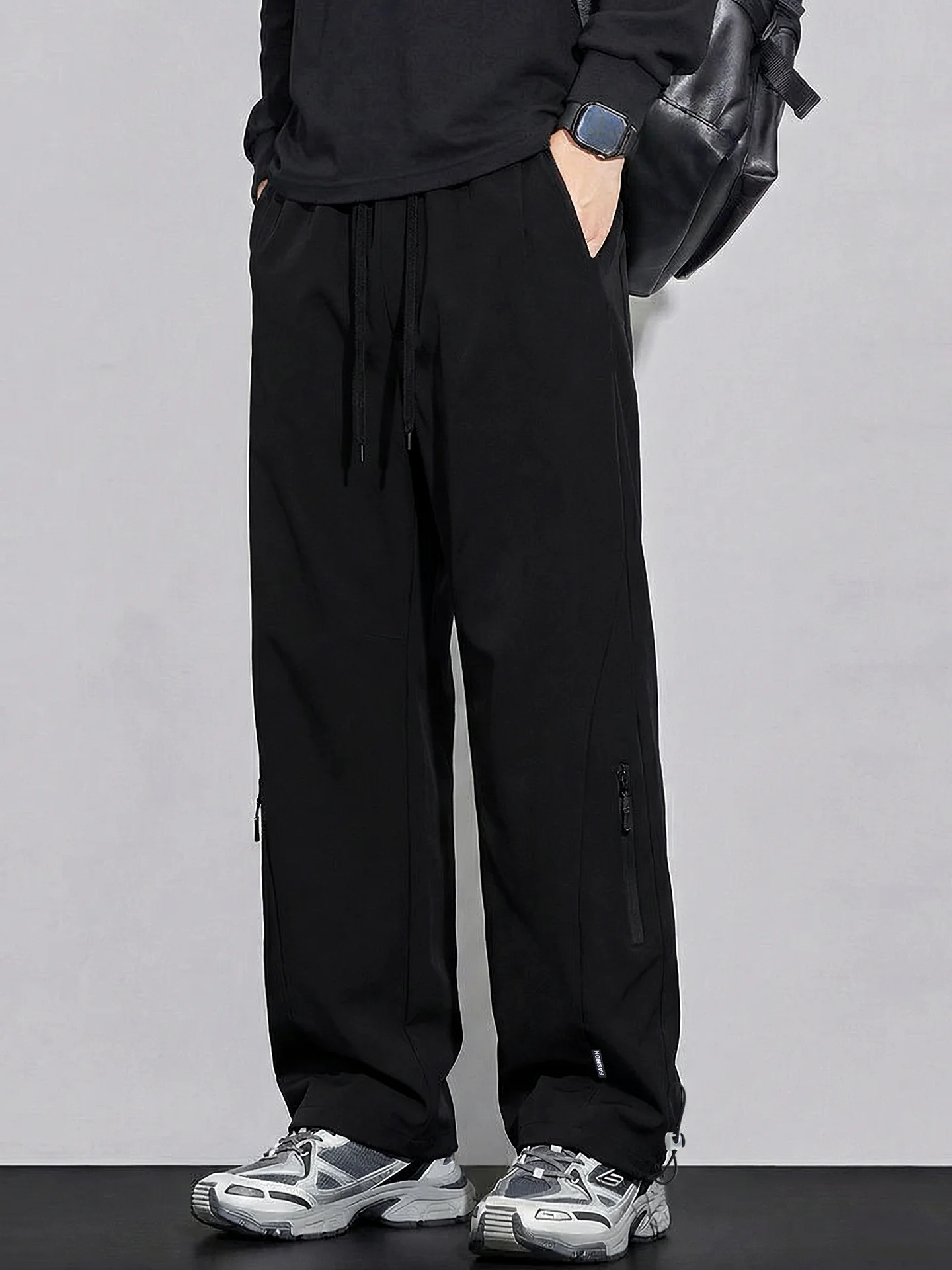 

plus Size Men's Straight Leg Dstring Casual Pants Spring Autumn Large 300 Pou Windproof Long Trousers Loose Fit