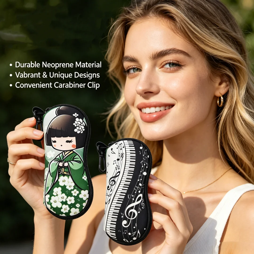 Japanese Girls Cherry Blossom Print Glasses Case Portable Storage Box Shockproof Eyeglass Storage Bag with Keychain Women Gifts