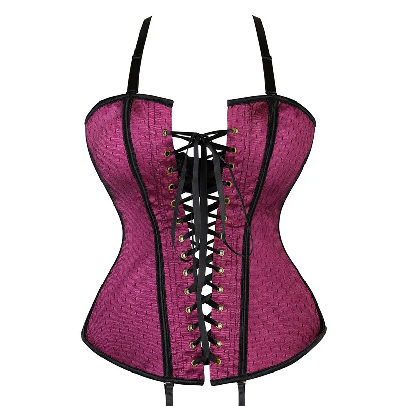 Purple Women Corset Lace Up Straps Padded Push Up Waist Shaper Overbust Corset