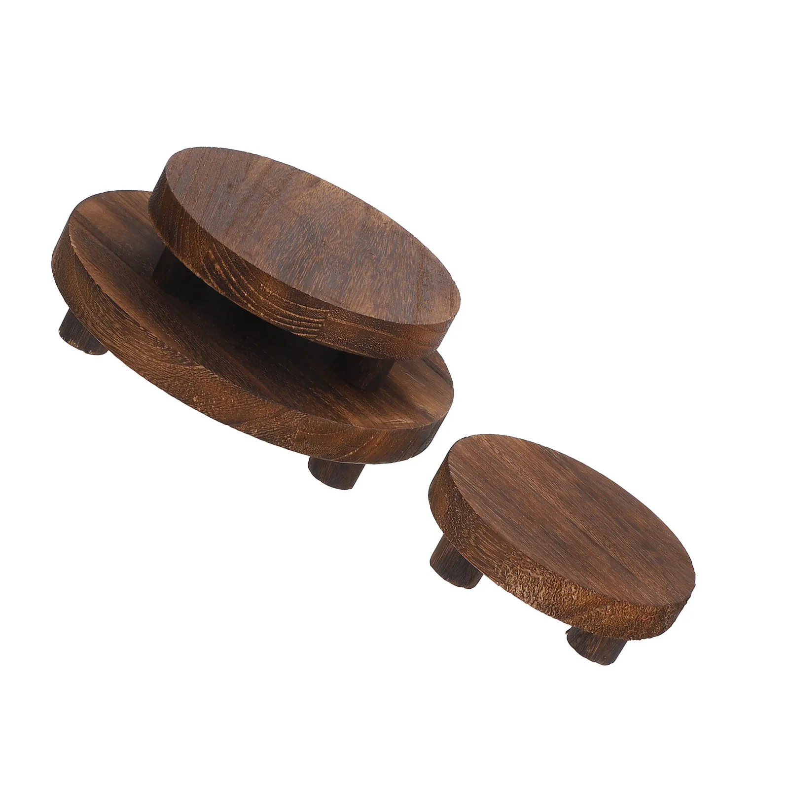 3Pcs Wooden Plant Pot Stand Rustic Solid Wood Display Riser Flower Holder for Succulents Indoor Outdoor Decorative Rack