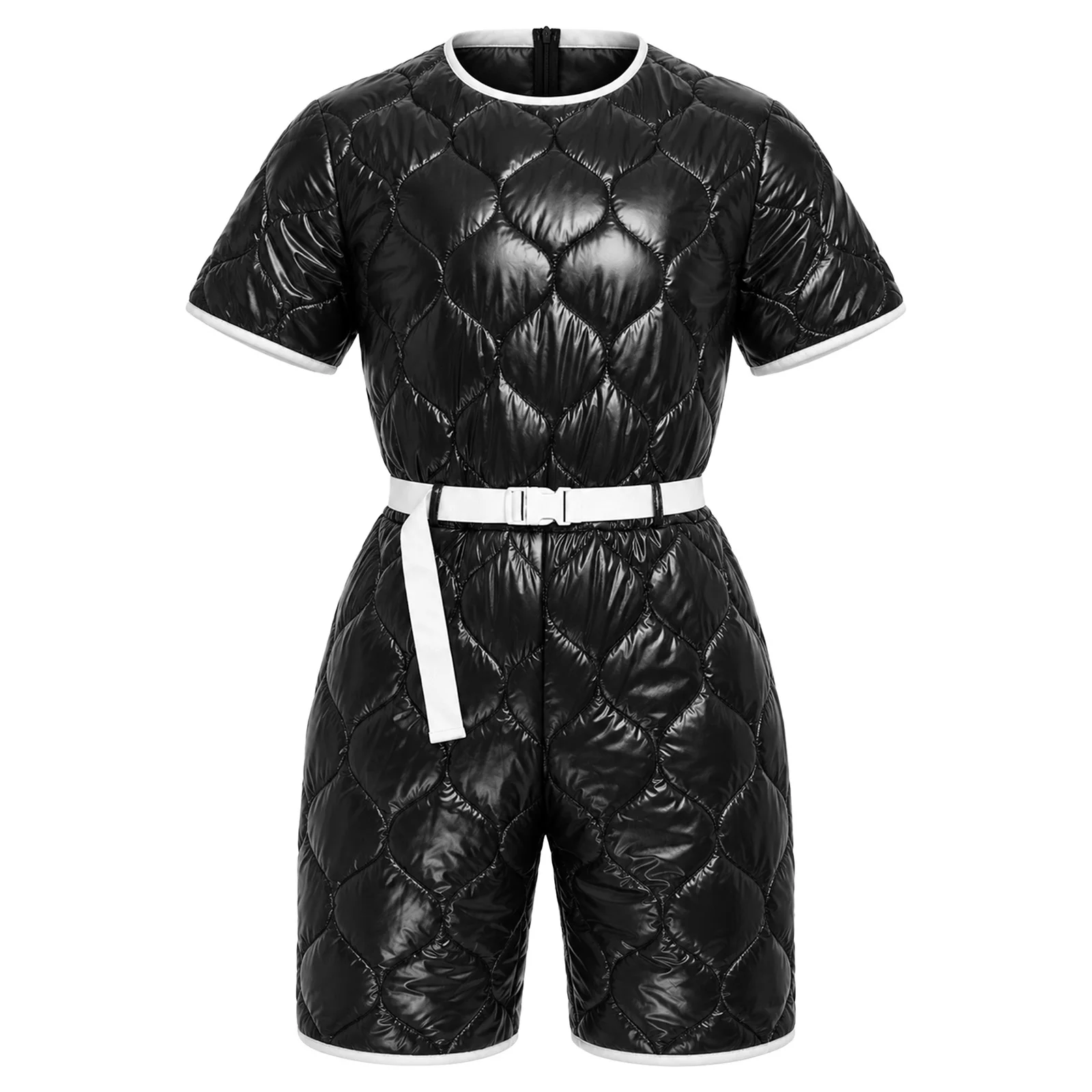 Mens Water Resistant Padded Jumpsuit Short Sleeve Back Invisible Zipper Thigh Length Bodysuit with Pockets And Adjustable Belt view 2