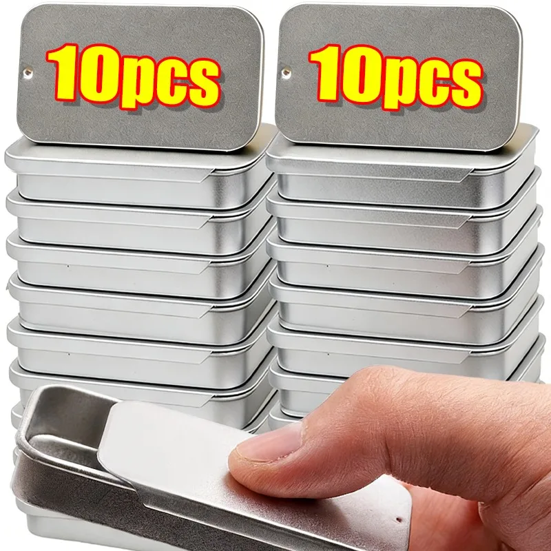 Minimalist Iron Push-pull Slide Cover Box Silver Light-duty Storage Subpackage Boxes Portable Home Jewelry Pill Cases Container