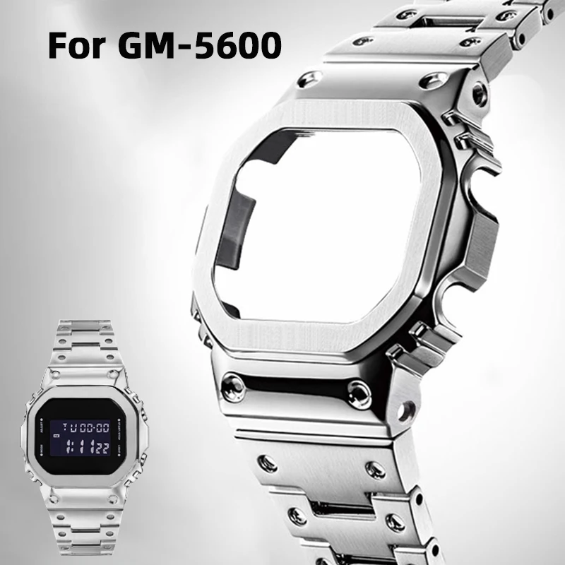 GM5600 stainless steel case Mod kit for Casio G-SHOCK 3229 GM-5600B Solid Metal bezel bracelet Small Square Watch Case Strap