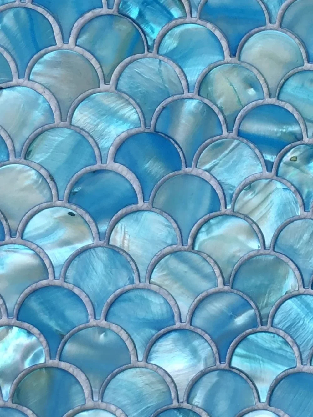 1 Pcs Blue Fish Scale Fan Dyed Shell Mosaic Tile Sticker 30x30cm Bathroom Porch Living Room Background Wall Decor Wall Stickers