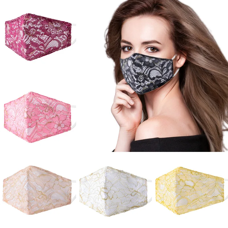 Women Fashion Thin Mask Green Maple Leaf Sunscreen Lace Masks New Three-Layer High-Quality Breathable Washable Dust Mask 2021