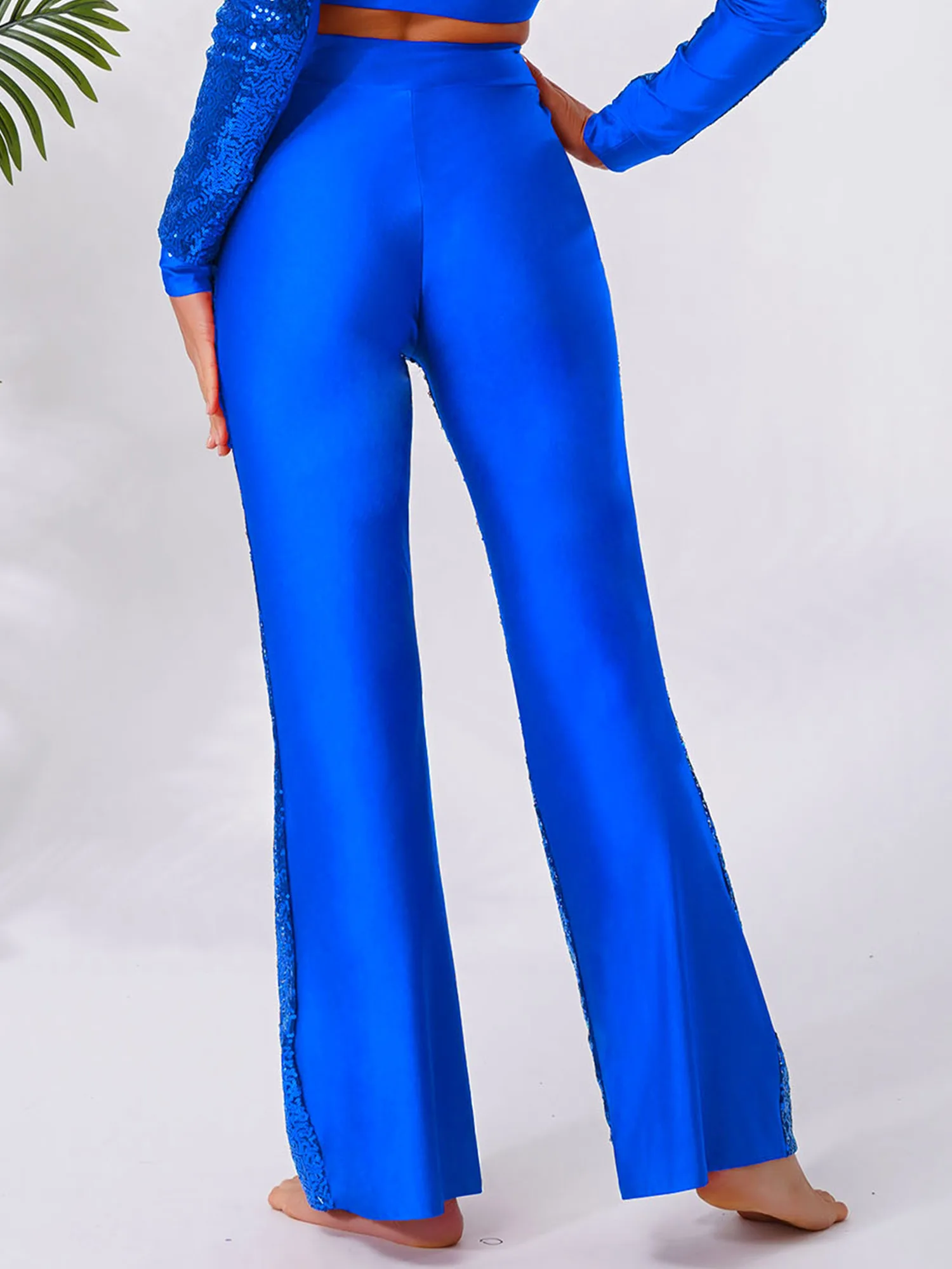 Womens Glittery Sequin Jazz Dance Costume Flared Pants Shiny Bell-bottom Pants for Latin Dance Modern Ballroom Dance Performance - Image 4