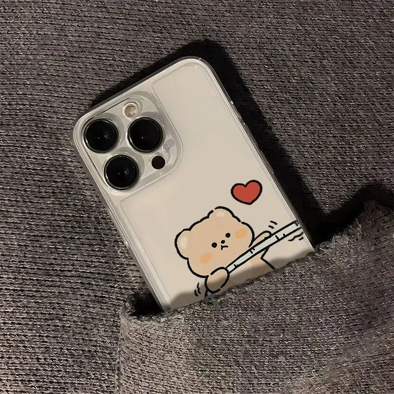 Little White Bear and Yellow Bear Love Couple Phone Case for IPhone 16 15 14 13 12 11 Pro Max XR XS X 7 8 Plus Y2K Soft Cover