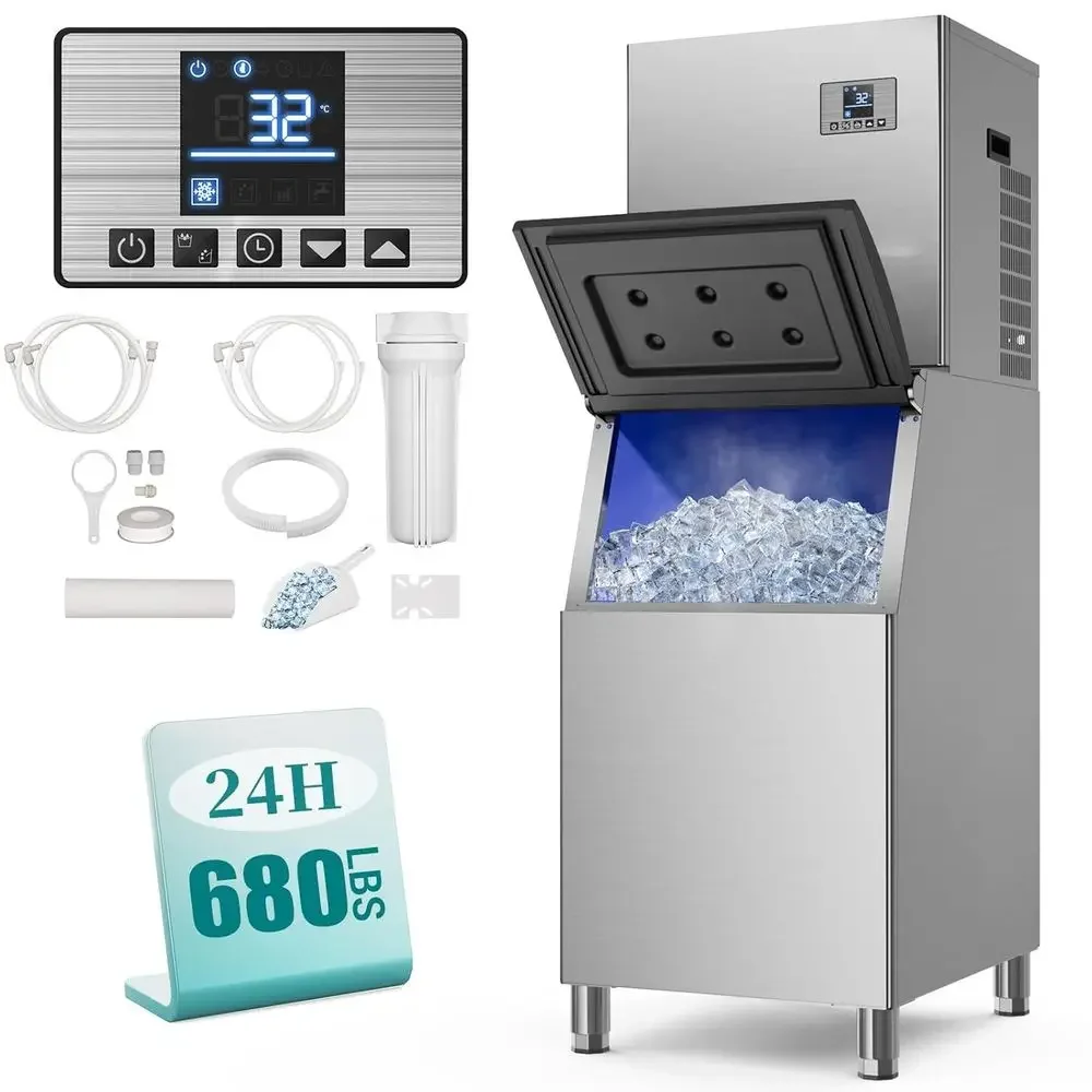 

Commercial Ice Maker Machine 680Lbs/24H with 560LBS Storage Bin, Industrial Ice Machine, Self Cleaning, ETL Certified, Ice Ready