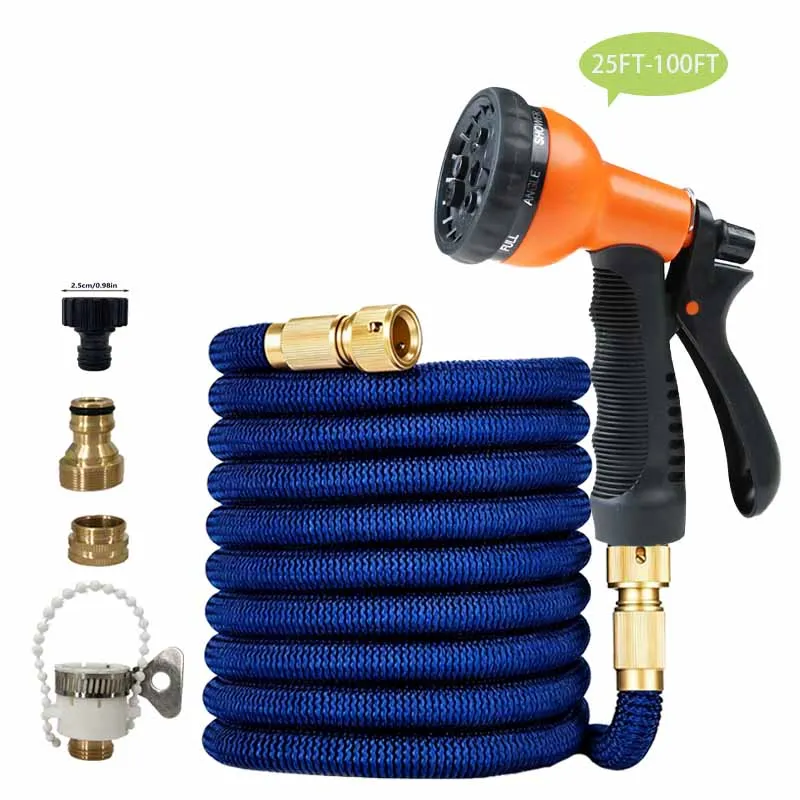 

1 шт. сверхмощный выдвижной садовый шланг 25 футов-200 футов — сопло высокого давления для орошения сада, автомойки и использования на открытом воздухе