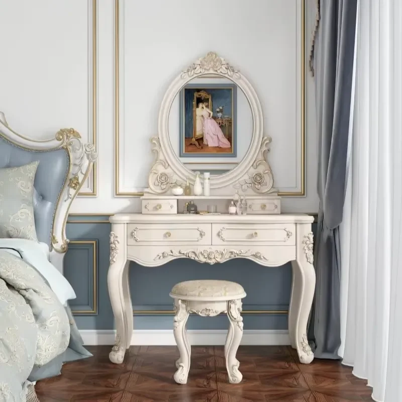 for Deluxe European Style Makeup Vanity Dressers Modern Simple Bedroom Lit Dressing Table Desk with Mirror Furniture
