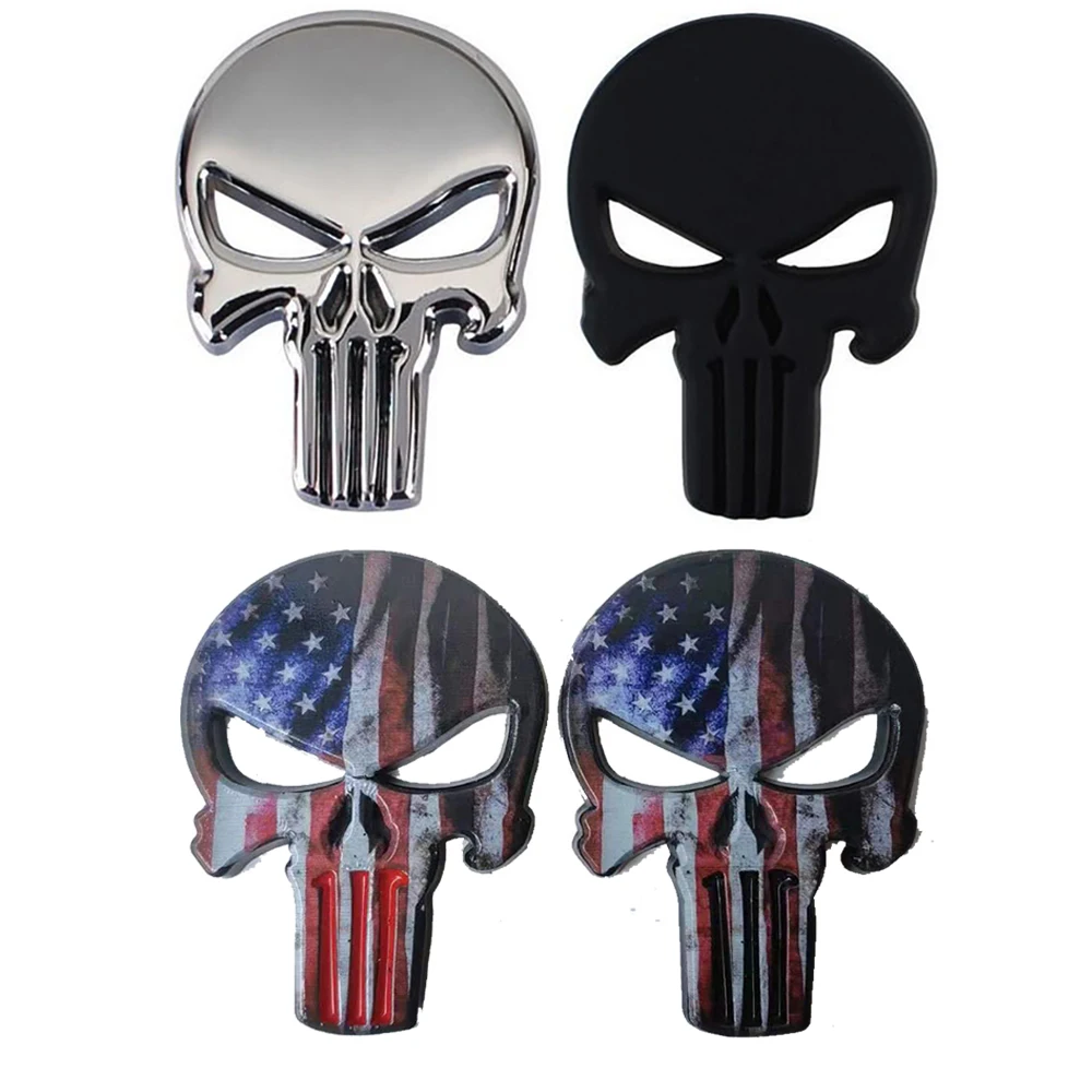 Motorcycle Auto Car Universal 3D Metal Emblem Badge Sticker Punisher Skull Decals Frame Body Decoration Sticker Tail Decal