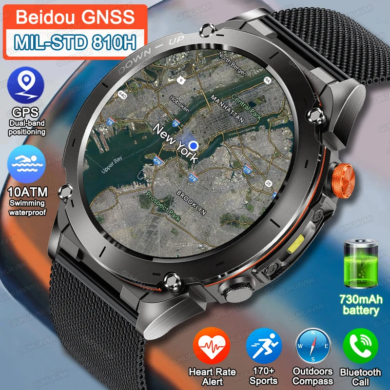 2025 جديد ثنائي النطاق Beidou موقف ساعة ذكية المدمج في ثنائي النطاق GNSS البوصلة معدل ضربات القلب 10ATM مقاوم للماء ساعة ذكية عسكرية