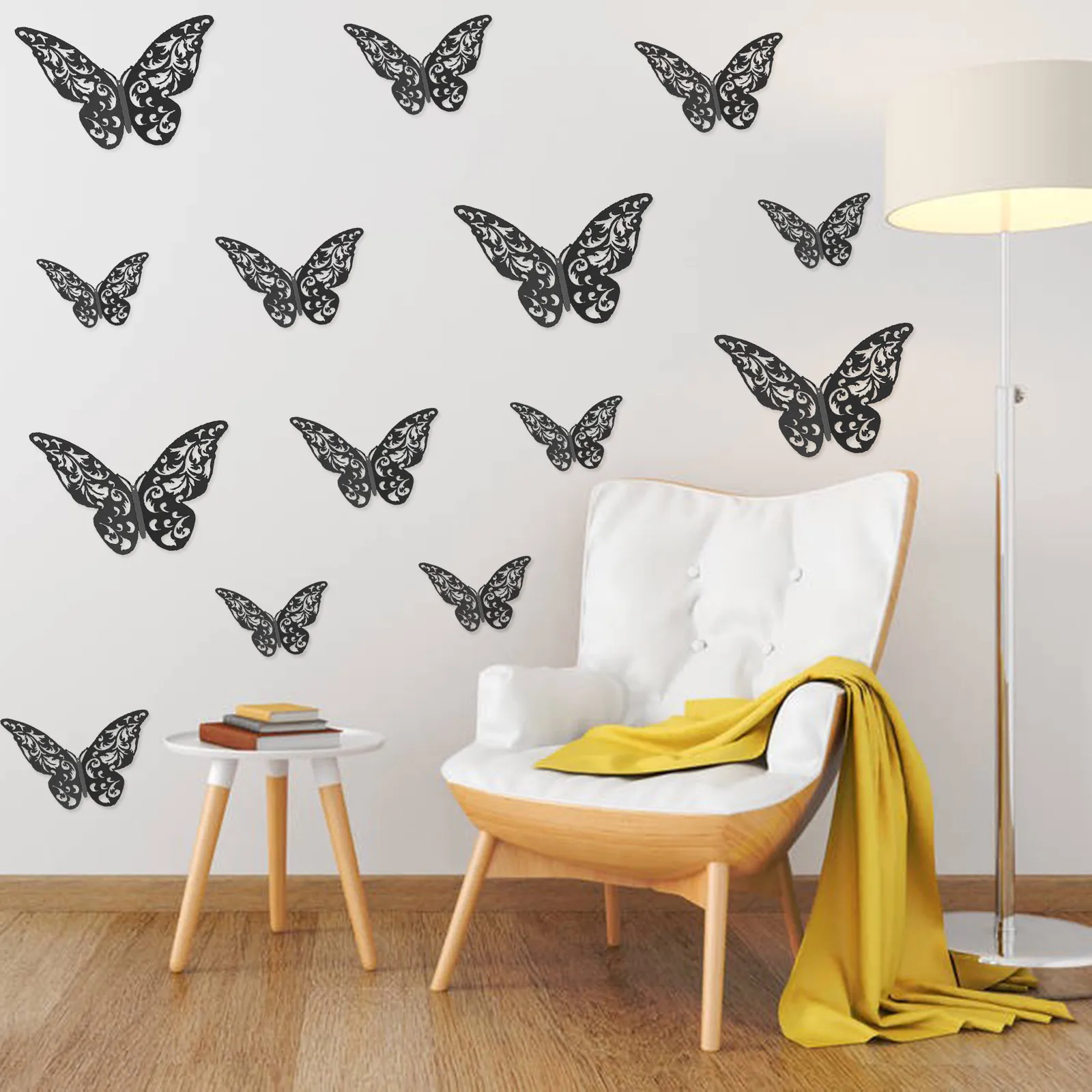 Three Color 3D Hollowed Out Butterfly Wall Stickers For Living Room Bedroom 12PC Simulation Butterfly DIY Wall Decoration