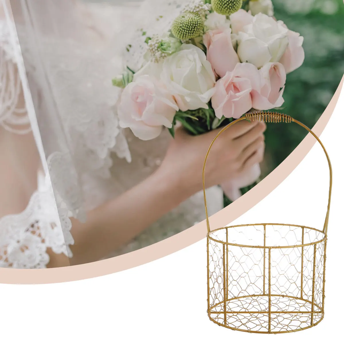 

1pc Handheld Basket Gold Crafted Snack Storage For Wedding Party Gift Fruit Woven Portable Multipurpose Household Box