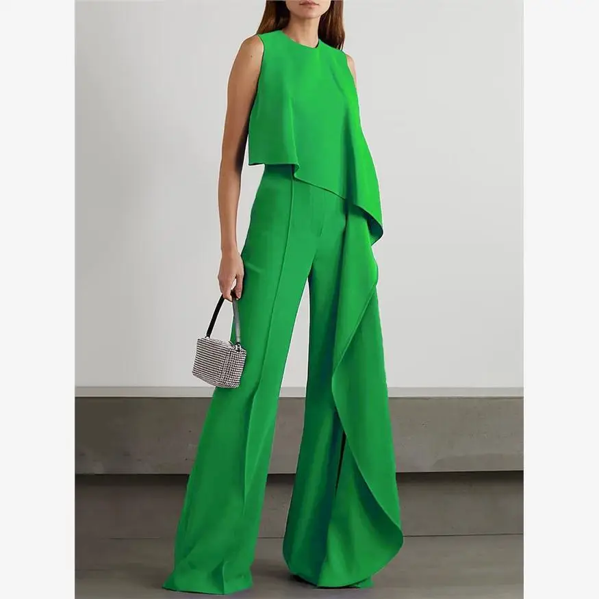 

High Waist Wide Leg Irregular Zipper Jumpsuit Street Sle Polyester Long Pants High Waist Jumpsuit Women's One-Piece Suit