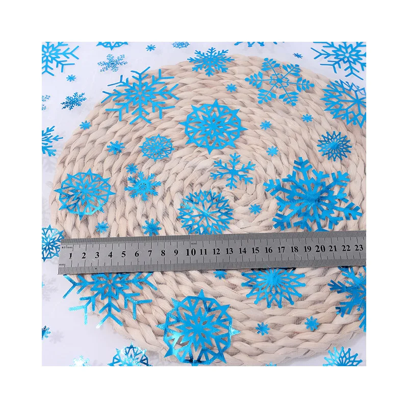 Organza bronceado azul gran copo de nieve tela navideña ropa para niños juguetes ropa de rendimiento tela