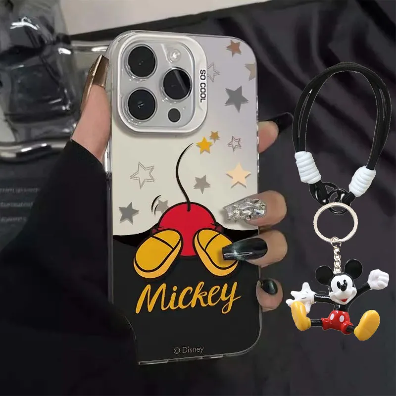 Back Shadow Mickey Minnie Mouse Strap Phone Case For iPhone 16 15 14 13 12 11 PRO MAX XS MAX XR 7 8 Plus MINI Y2K Kawaii Cover