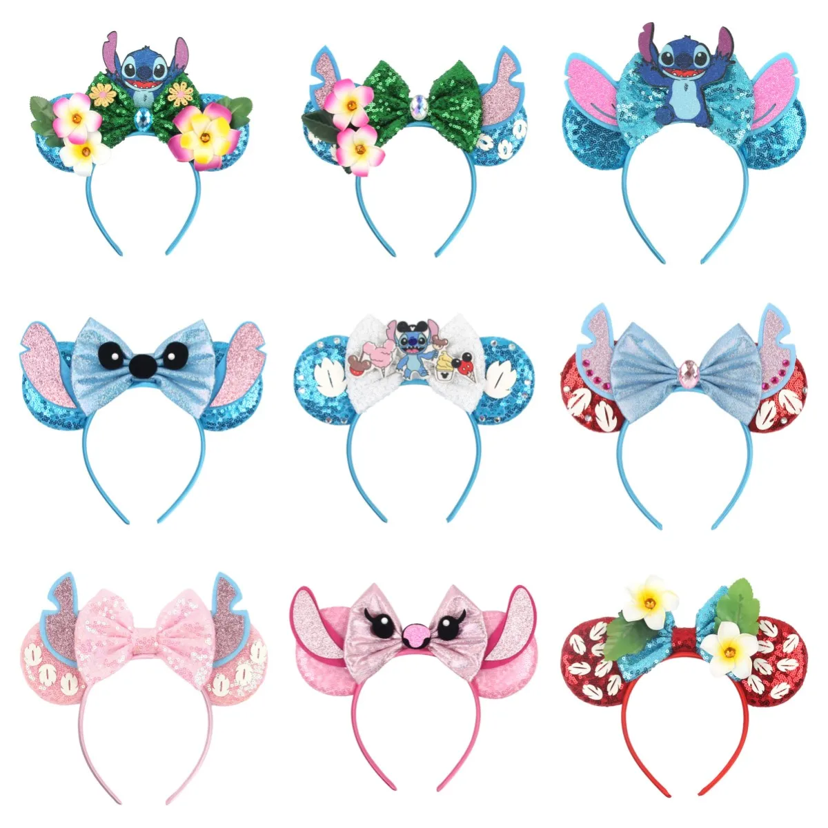 Stitch sequins, Mickey Mickey Mouse ear headbands, bow hair accessories, Disney amusement park decoration party headbands