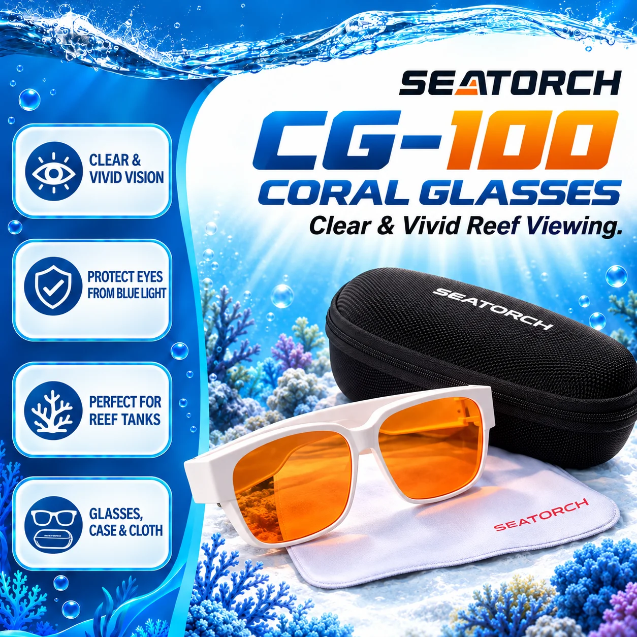 Seatorch CG-100 Aquarium Coral Glasses Blue Light Blocking Restore True Color Viewing for Coral Reef Fish Tank