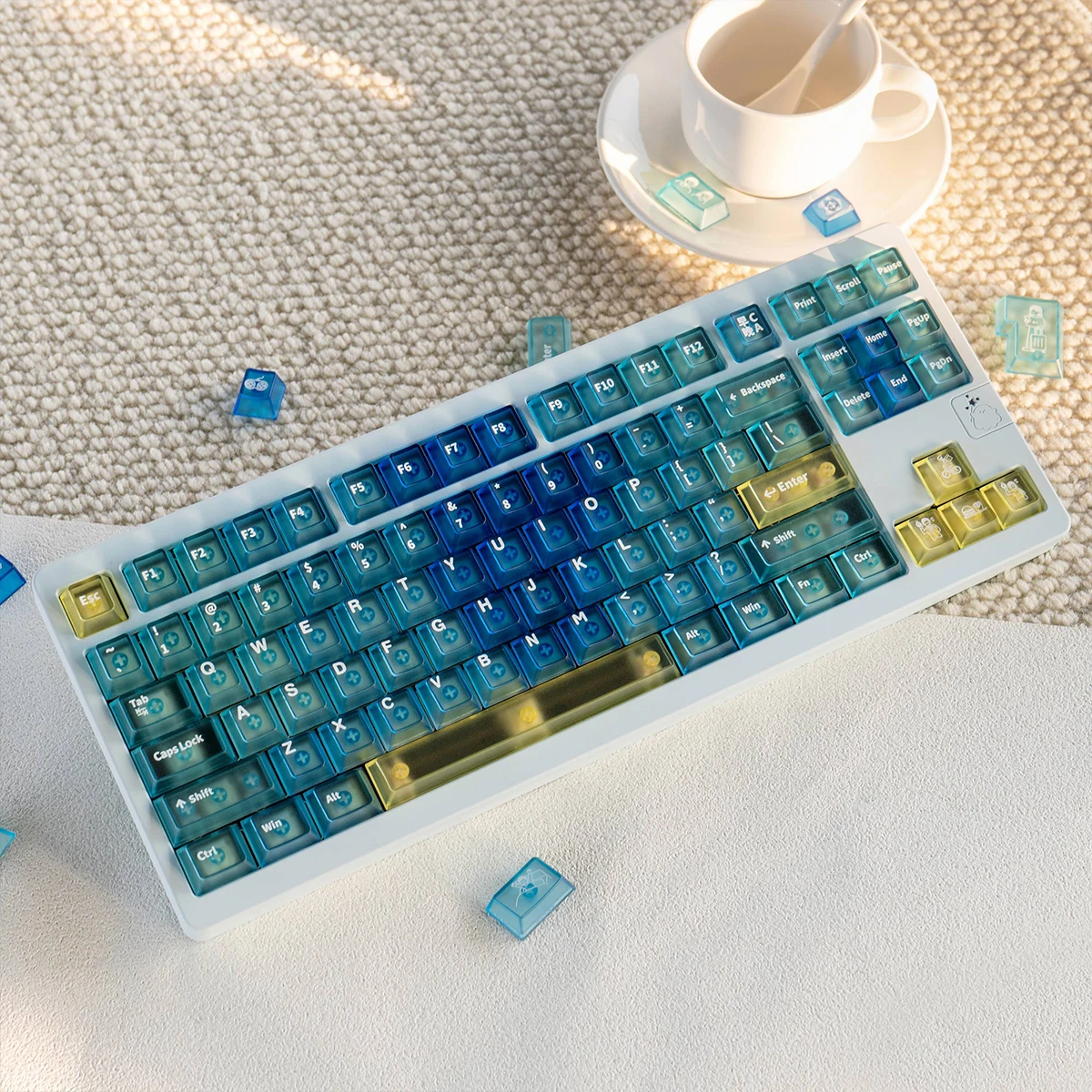 Wooting morning C night A gradual change of blue mist transparent keycap customization A full set of PC pad printing Original me