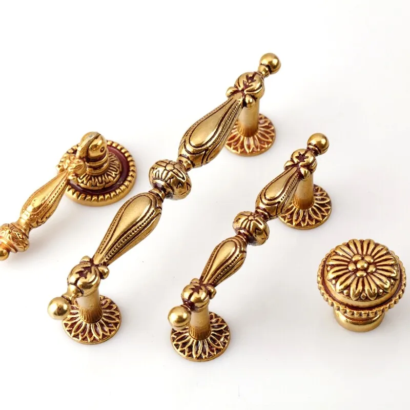 

Antique Brass Drawer Handle Dresser Wardrobe Pulls Vintage Furniture Handles Cabinet Hardware Kitchen Accessories
