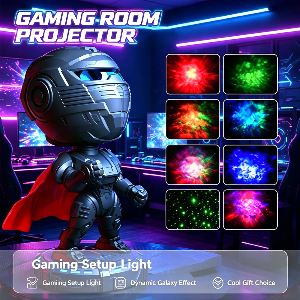 Mech Warrior Star Projector Galaxy Night Light, LED Nebula Lamp for Gaming Room Decor, Remote Control Timing Atmosphere Light