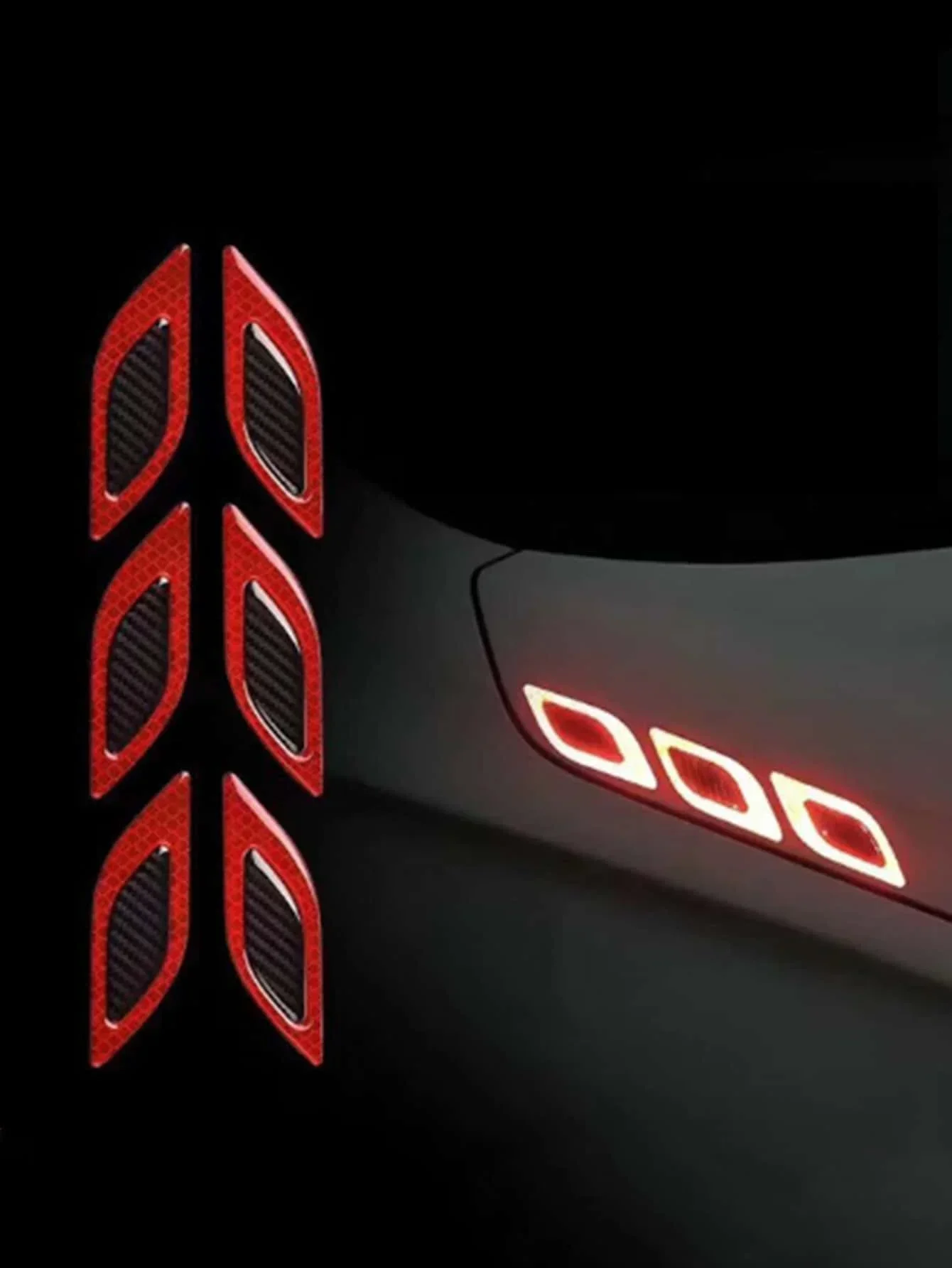 

6 Pieces Car Reflective Stickers Carbon Fiber Design For Body And Lights