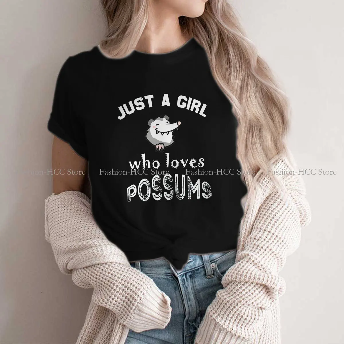 

Just A Girl Who Loves Fashion Polyester TShirts Cute Opossum Mouse Momen Graphic Streetwear T Shirt O Neck