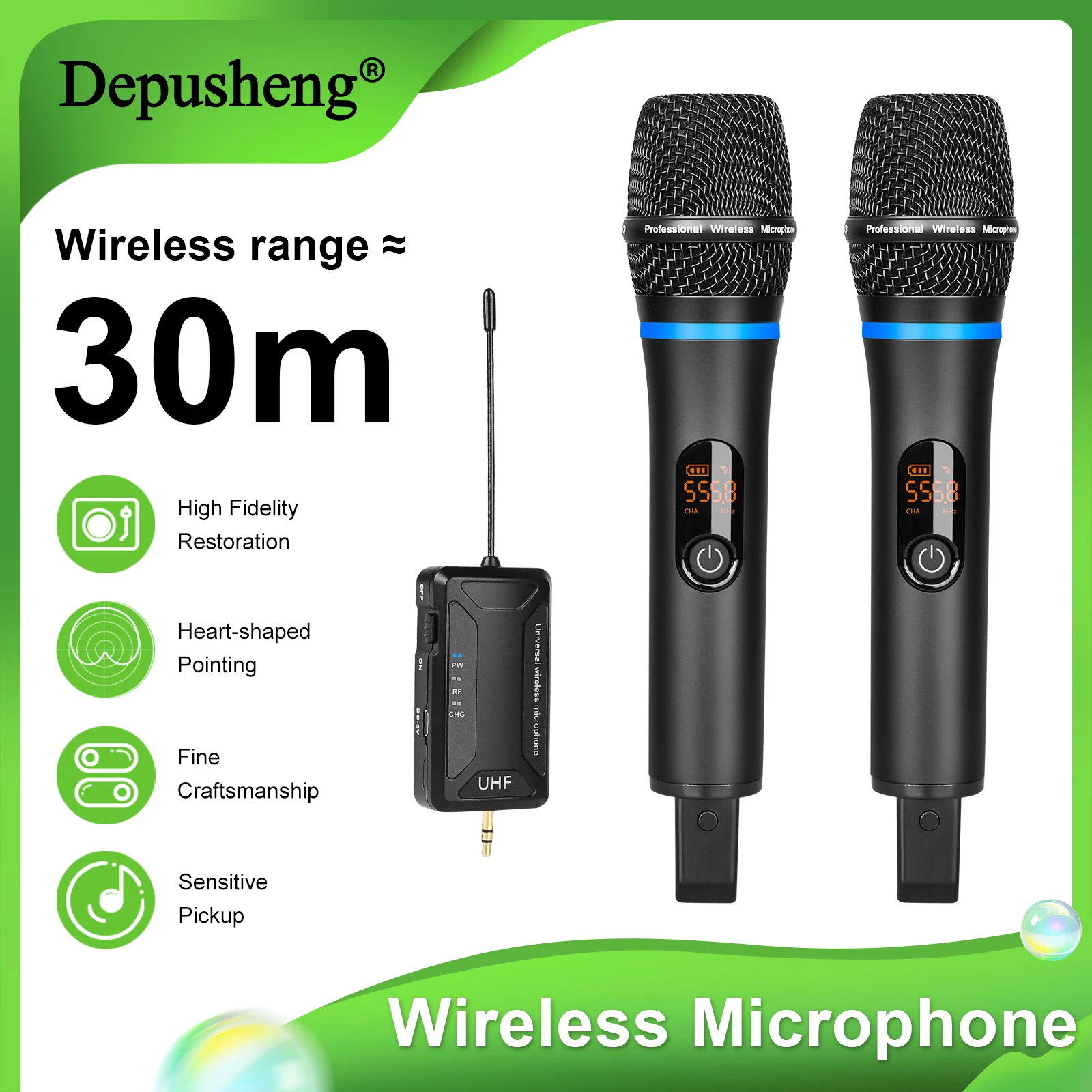 Wireless Microphone Depusheng UHF Metal Dynamic Handheld Karaoke Mic With Rechargeable Receiver For Karaoke Wedding