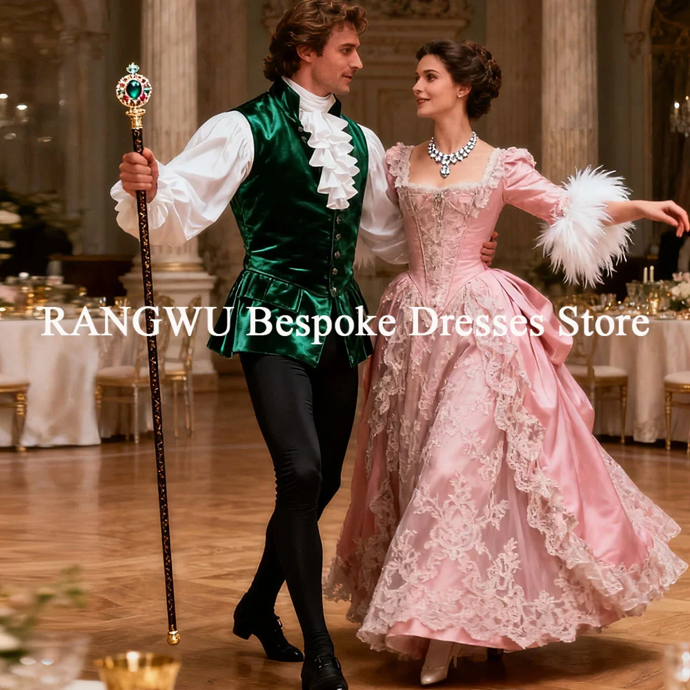 핑크 빈티지 빅토리아 시대 무도회 드레스 볼 가운 레이스 깃털 소매 남북 전쟁 시대 이브닝 가운 가장무도회 할로윈 의상
