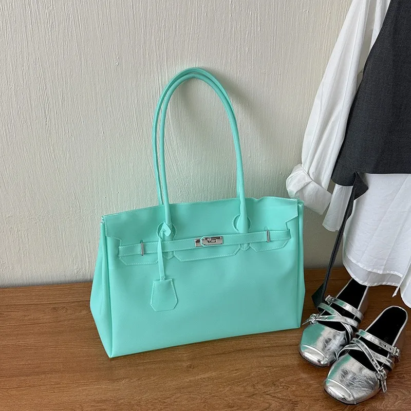 夏用大容量ケリートートバッグ-レディースハンドバッグ-通勤ショルダーバッグ-おしゃれなpvc素材-携帯電話ポケット付き