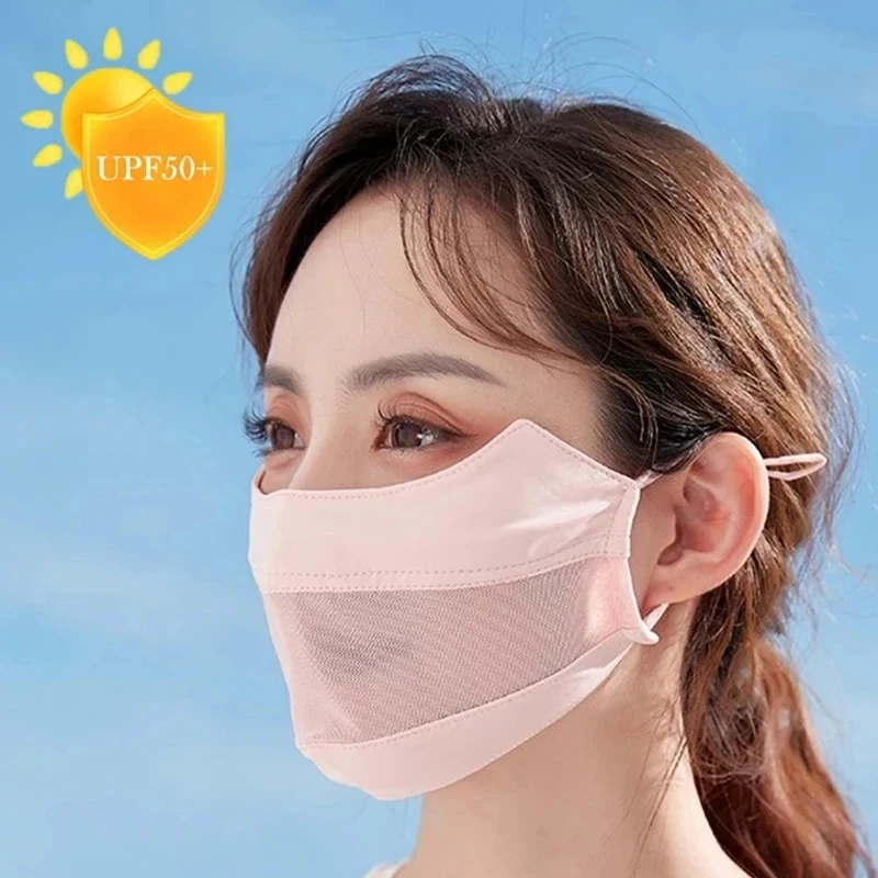 

Summer Sunscreen Women Mask Ice Silk Anti-Uv Face Mask Girl Breath Mesh Face Cover Outdoor Driving Riding Shading Sport Mask