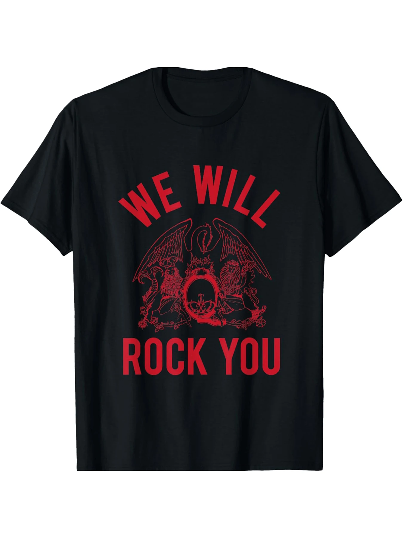 

We Will Rock You With Dragon Emblem Men and women short sleeve T-shirt black round neck