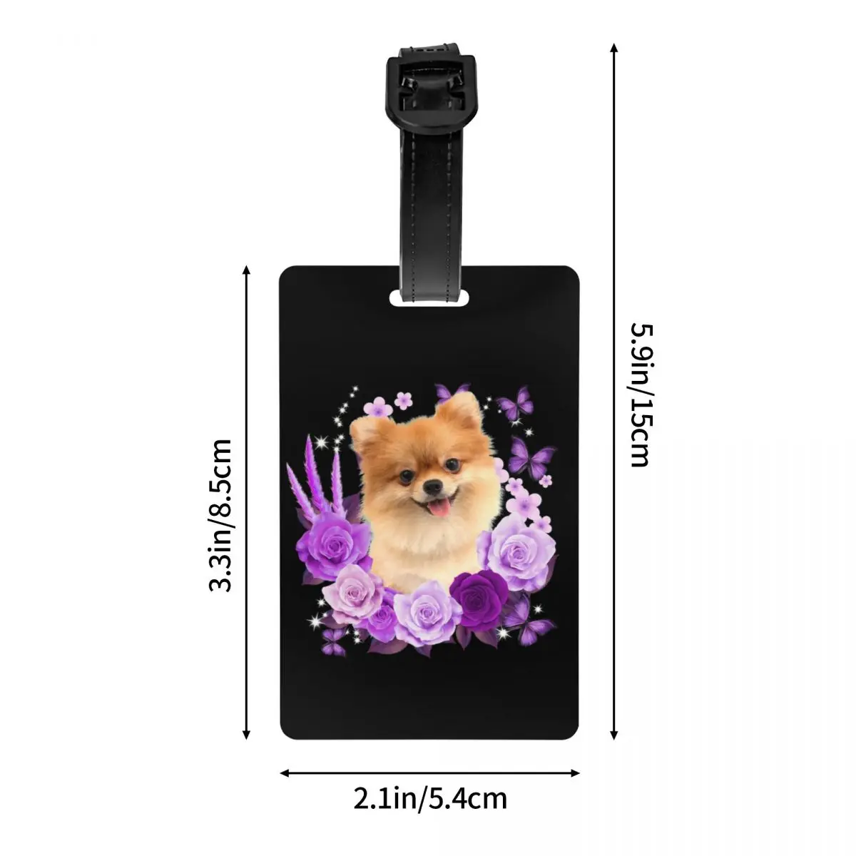 Pomeranian Dog With Rose Flower Luggage Tag for Suitcases Cute Puppy Pet Baggage Tags Privacy Cover Name ID Card