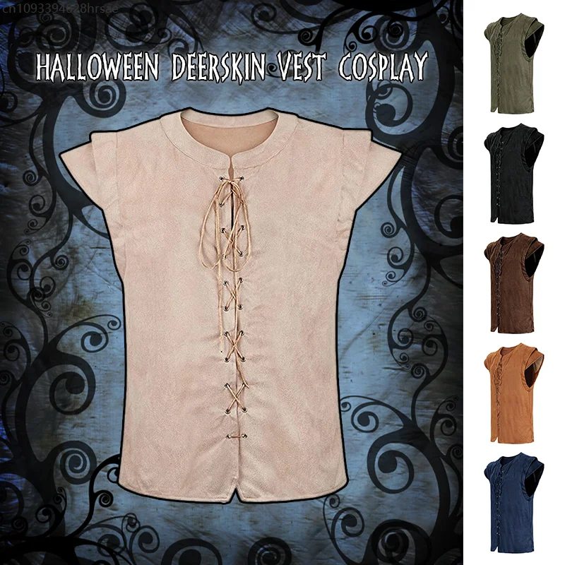 

Renaissance Pirate Vest Women Men Imitation Suede Leather Lace Up Waistcoat Gothic Medieval Viking Knight Vest Cosplay Costume