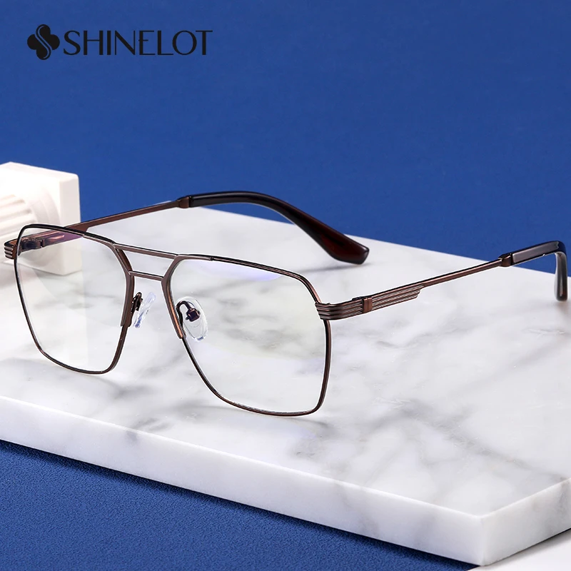 

91326 Rectangle Men Double Bridge Eyeglasses Metal Frame Eye Protection Male Glasses New Arrival Intellectual Eyewear