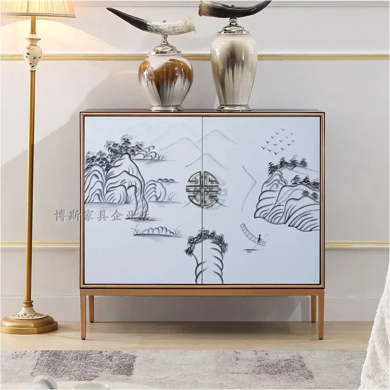 New Chinese porch cabinets enter the door, light luxury decorative cabinets enter the garden, end view platform, solid wood door