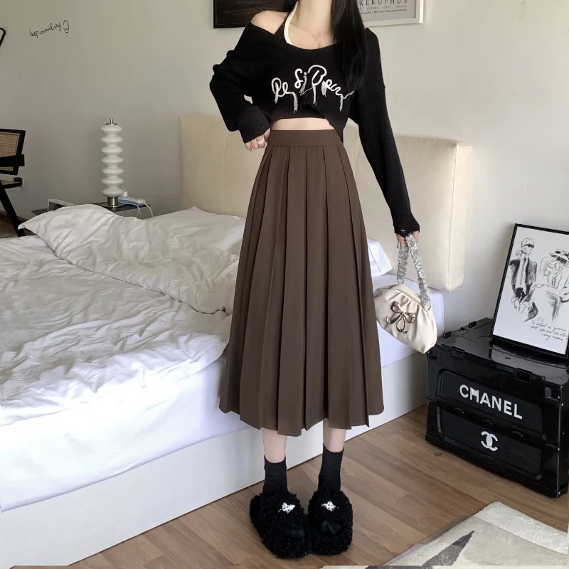 Modest Skirts for Women  Korean Style Long Black Skirt Women\'s Pleated Skirt Long Skirts for Women Fashion 2023 Dazy  A-LINE