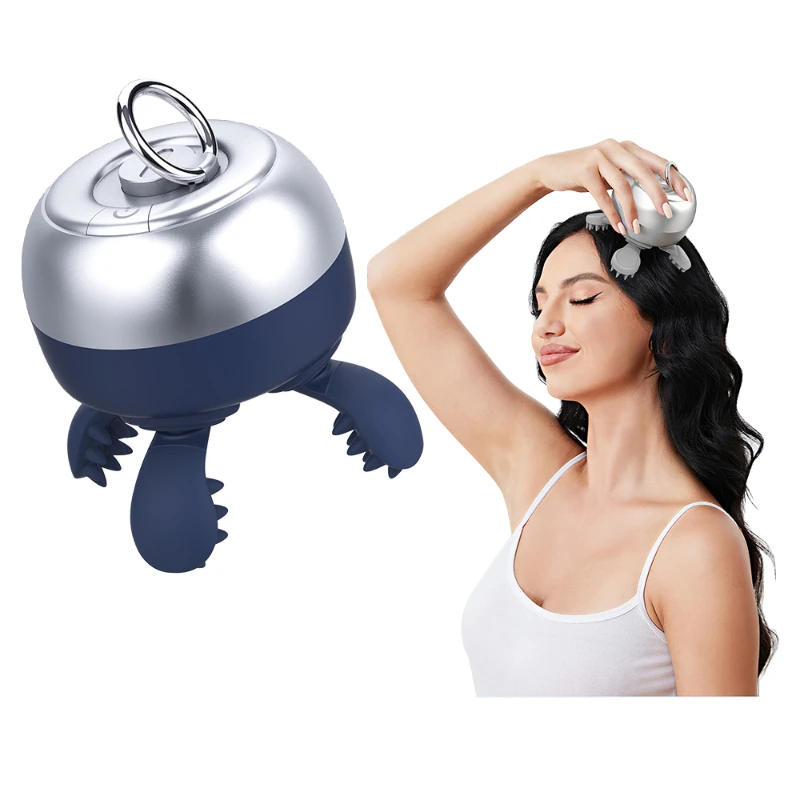 Portable Waterproof Intelligent Magnetic Charging Silicone Deep Relaxing Kneading Hair Head Scalp Massager