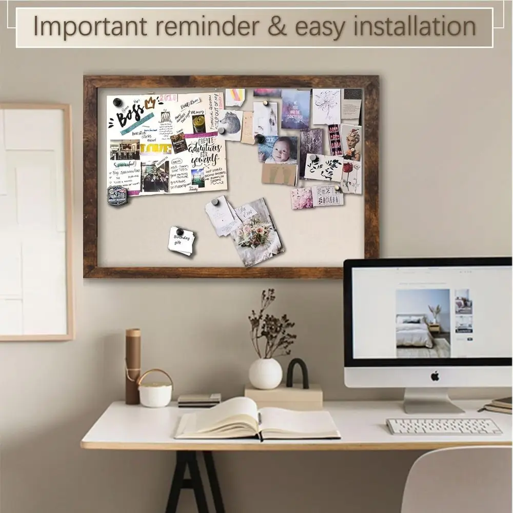 Quadro Magnético Rústico 36x24 com Linho para Casa e Escritório, Inclui 4 Alfinetes e 4 Ímãs