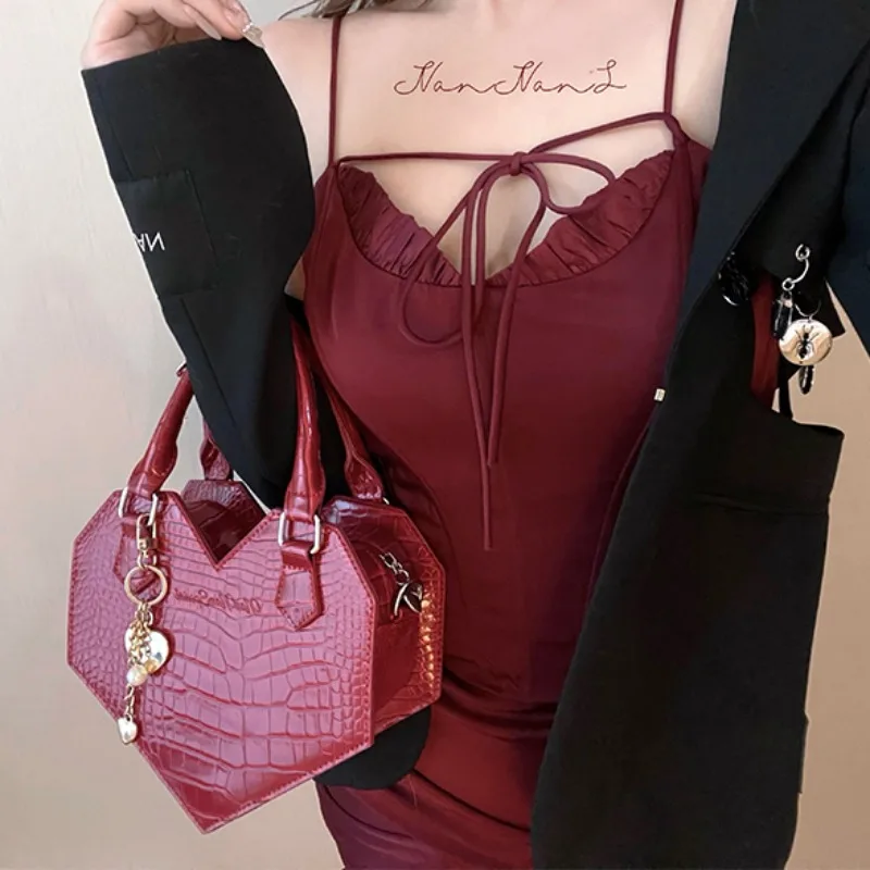 Lolita Bag Sweet Cute Heart Crossbody Bags for Women 2024 All Match Elegant PU Uniform Handbag Summer JK Shoudler Bag