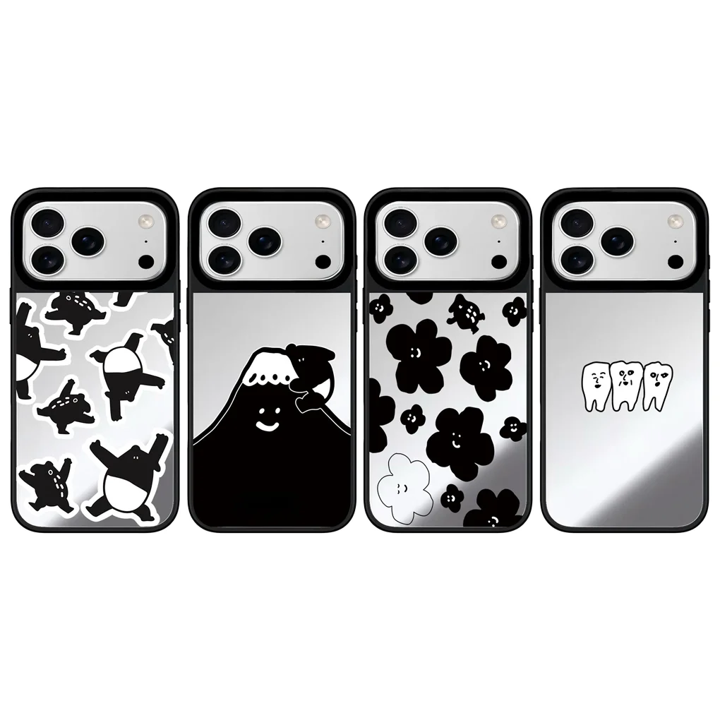 

Cartoon Mountain Mirror Surface Black Border Magnetic Phone Case Cover for IPhone 12 13 14 15 16 17 Pro Max Case