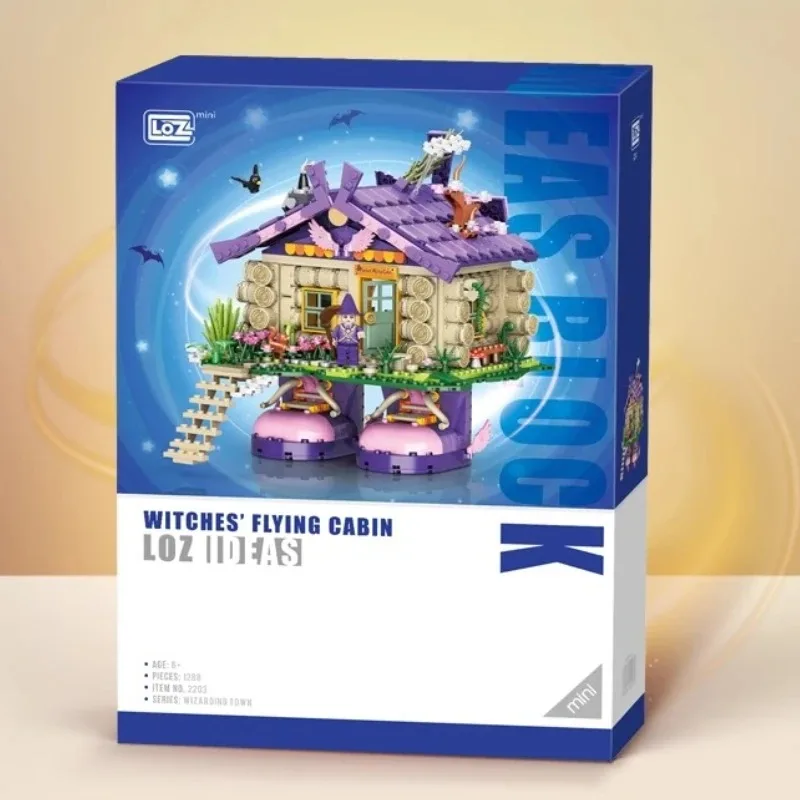 Heks Vliegende Log Cabine Bouwstenen Magische Houten Huis Model Ornamenten Kinderen Educatief Gemonteerd Speelgoed Halloween Geschenken