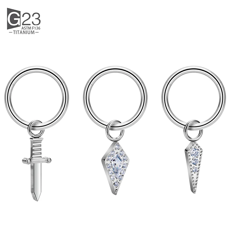 Earrings For Women Men Piercing G23 Titanium Hinged Segment Hoop Earrings CZ Paved Tragus Ear Lip Nose Ring  Dangle Piercing