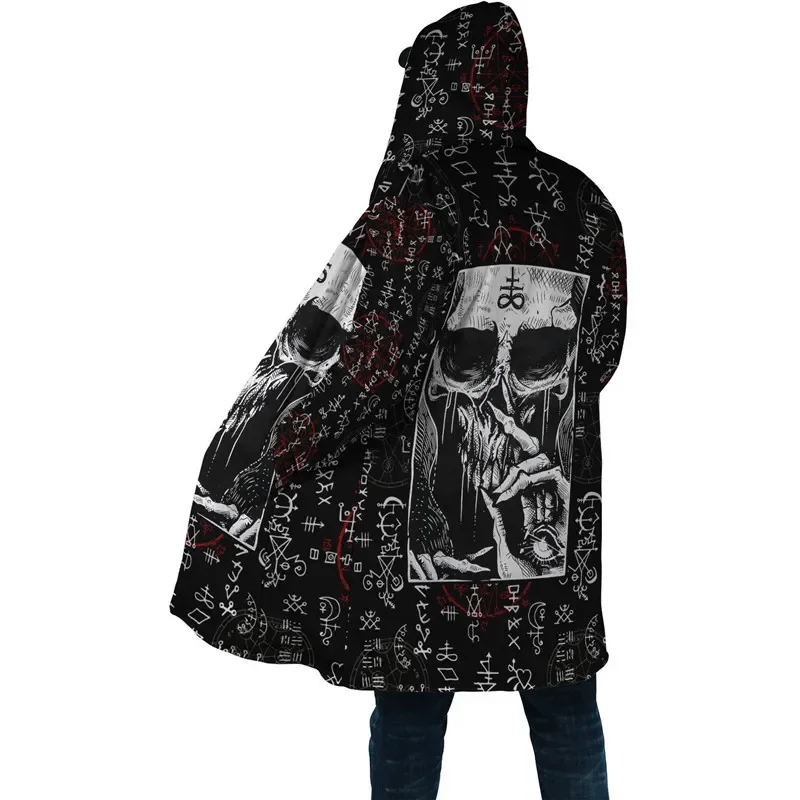 Fashion winter men's 3D printed cloak with dark devil Satan hat 3D printed battery jacket casual hot hat Cloak