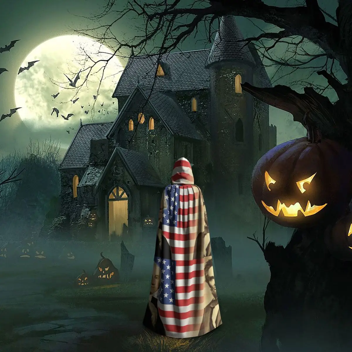 ジョージ・ワシントンとエイブラハム・リンカーン ロングフード付きマント 魔女 中世コスチューム コスプレケープ ハロウィンヴァンパイア 大人用 ユニセックス