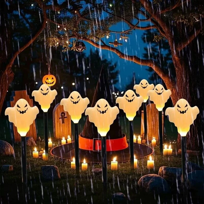 5PC/Set Halloween Solar White Ghost Garden Lights Outdoor Waterproof LED Path Lights Cute Yard Lawn Holiday Party Decorations